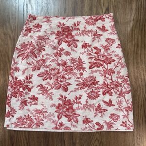 Vintage Kelly's Kids Red Floral‎ Toile Skirt Size 6 Linen Blend A-Line